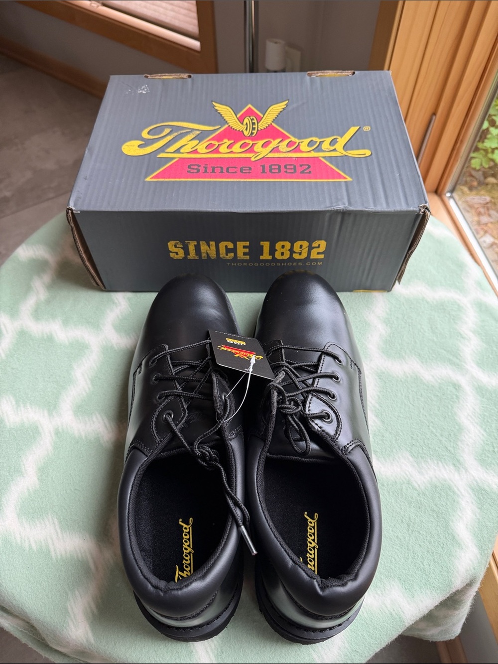 New Thorogood Men's Black Leather Steel Safety Toe Work Shoes - Size 14 XW